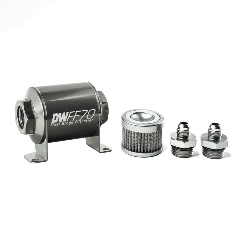 DeatschWerks Stainless Steel 6AN 100 Micron Universal Inline Fuel Filter Housing Kit (70mm) Fuel Filters DeatschWerks