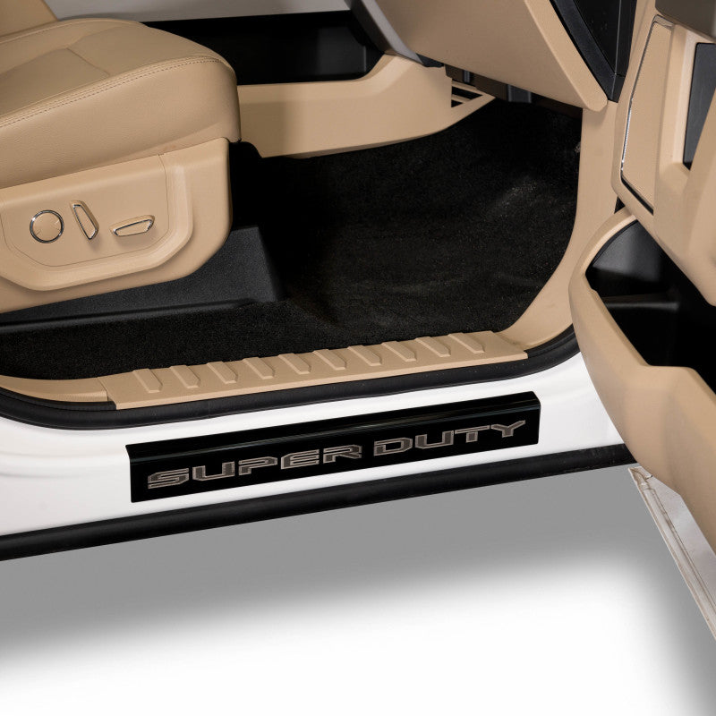 Putco 17-20 Ford SuperDuty Reg/Super Cab w/ SUPERDUTY Etching (2pcs) Black Platinum Door Sills Door Panels Putco