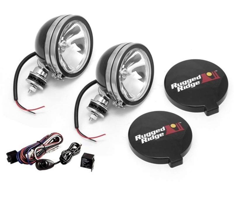 Rugged Ridge 6in Halogen Light Kit Black Steel Housings Light Accessories and Wiring Rugged Ridge