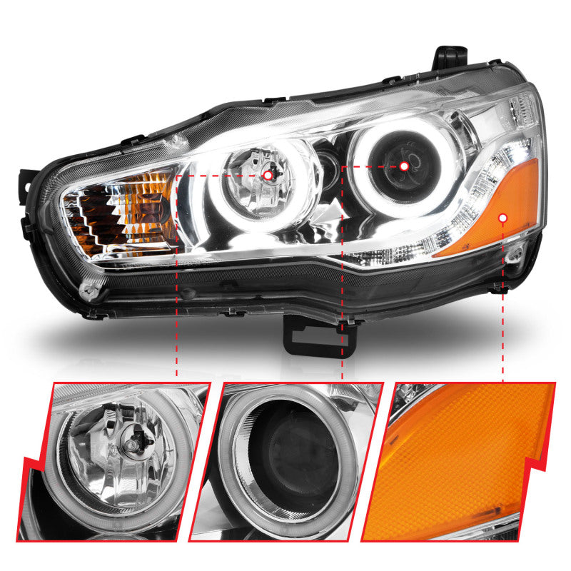 ANZO 2008-2015 Mitsubishi Lancer Projector Headlights w/ Halo Chrome (CCFL) Headlights ANZO