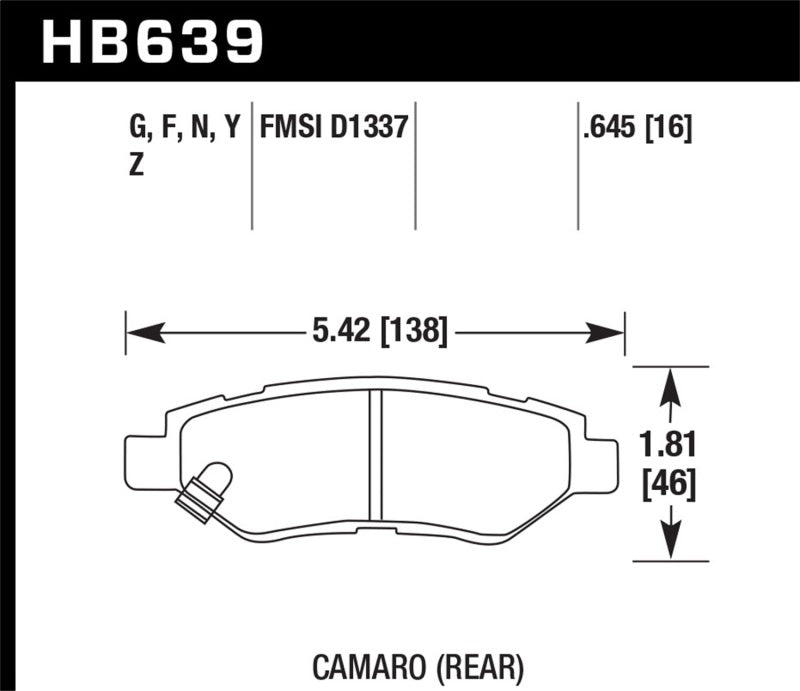 Hawk 10-15 Chevrolet Camaro 3.6L / 08-14 Cadillac CTS (w/JE5/J55 Brakes) DTC-60 Race Rear Brake Pads Brake Pads - Racing Hawk Performance