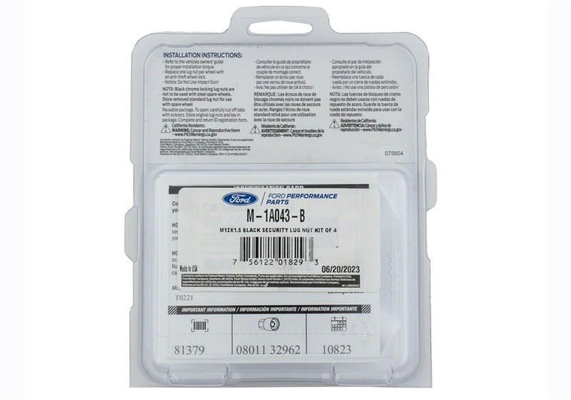 Ford Racing M12 x 1.5 Black Security Lug Nut Kit - Set of 4 Lug Nuts Ford Racing
