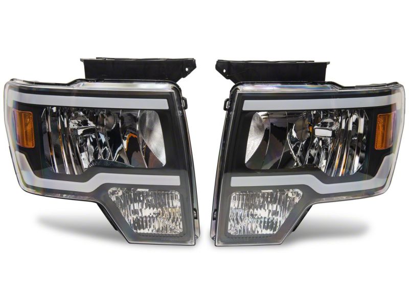 Raxiom 09-14 Ford F-150 Axial Series Headlights w/ LED Bar- Blk Housing (Clear Lens) Headlights Raxiom