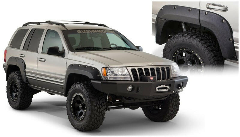 Bushwacker 99-04 Jeep Grand Cherokee Cutout Style Flares 2pc - Black Fender Flares Bushwacker