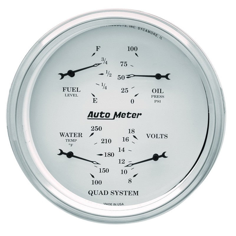 AutoMeter Gauge Quad 5in. 0 Ohm(e) to 90 Ohm(f)Elec Old Tyme White Gauges AutoMeter