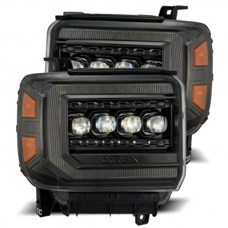 AlphaRex 14-18 GMC Sierra NOVA LED Proj Headlights Plnk Style Alpha Blk w/Activ Light/Seq Signal/DRL Headlights AlphaRex