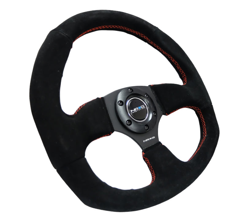 NRG Reinforced Steering Wheel (320mm Horizontal / 330mm Vertical) Suede w/Red Stitch Steering Wheels NRG