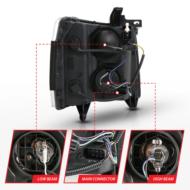 ANZO 2007-2013 Chevy Silverado 1500 Projector Plank Style Chrome Amber Headlights ANZO