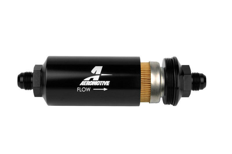 Aeromotive In-Line Filter - (AN -8 Male) 10 Micron Fabric Element Bright Dip Black Finish Fuel Filters Aeromotive