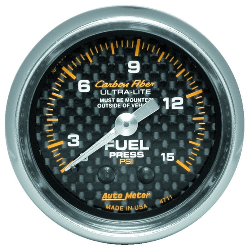 Autometer Carbon Fiber 52mm 15 PSI Mechanical Fuel Pressure Gauge Gauges AutoMeter