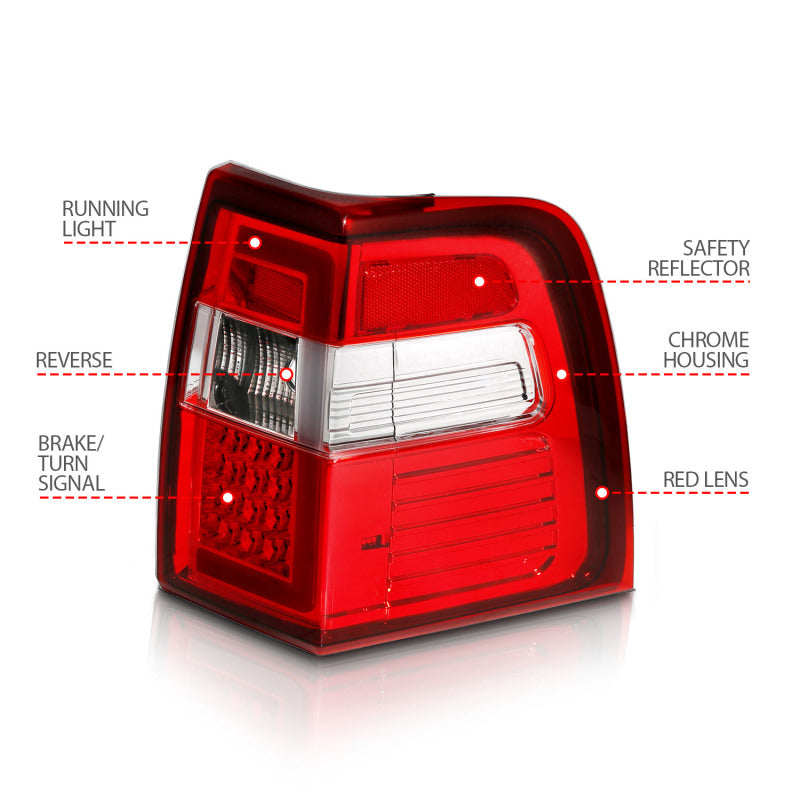 ANZO 07-17 For Expedition LED Taillights w/ Light Bar Chrome Housing Red/Clear Lens Tail Lights ANZO
