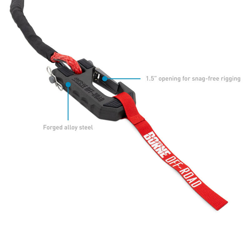 Borne Off-Road Winch Hook - 3/8in Rope - Hand Strap - Red Winch Accessories Borne Off-Road