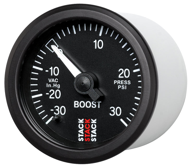 Autometer 52mm Stack Instruments -30INHG to +30PSI Mechanical Boost Gauge - Black Gauges AutoMeter
