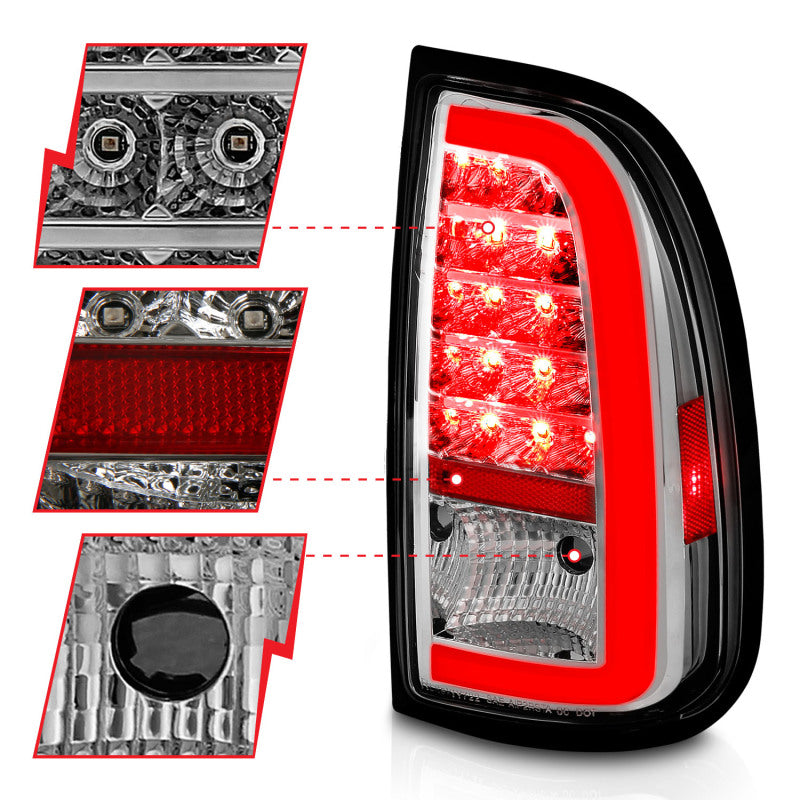 ANZO 00-06 Toyota Tundra LED Taillights w/ Light Bar Chrome Housing Clear Lens Tail Lights ANZO