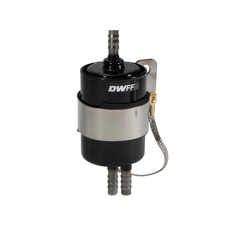 DeatschWerks 10 Micron 3/8in Barb Fuel Filter Regulator w/ Stainless Steel Body - Black Fuel Pressure Regulators DeatschWerks