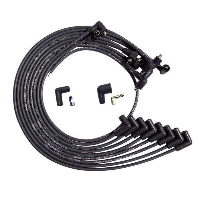 Moroso BBC Under Header 90 Deg Plug Non-HEI Dist Unsleeved Ultra Spark Plug Wire Set - Black Spark Plug Wire Sets Moroso