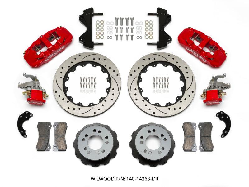 Wilwood AERO4 / MC4 Rear Kit 14.00 Drilled Red Currie Pro-Tour Unit Bearing Floater Big Brake Kits Wilwood