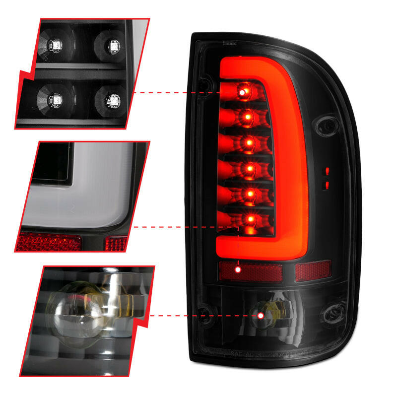 ANZO 1995-2000 Toyota Tacoma LED Taillights Black Housing Smoke Lens (Pair) Tail Lights ANZO