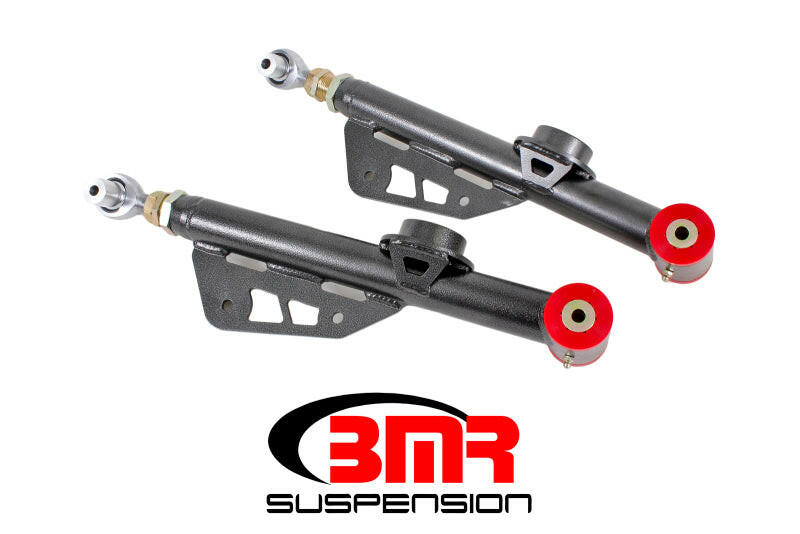 BMR 79-98 Fox Mustang On-Car Adj. Lower Control Arms Poly / Rod End Combo - Black Hammertone Control Arms BMR Suspension