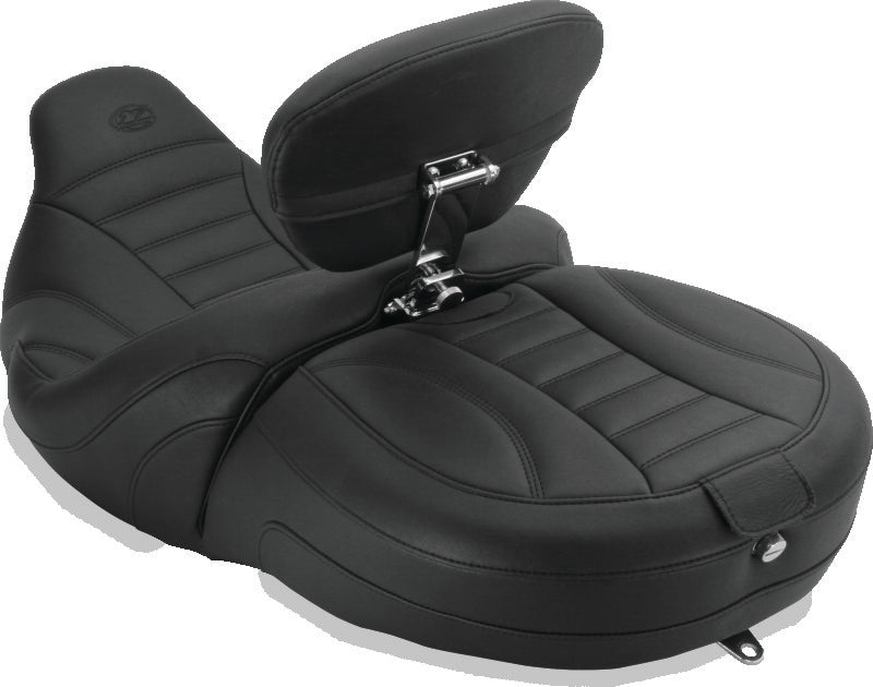 Mustang 15-21 Harley Freewheeler Std Touring Deluxe 1PC Seat w/Driver and Passenger Backrest - Black One-Piece Motorcycle Seats Mustang Motorcycle