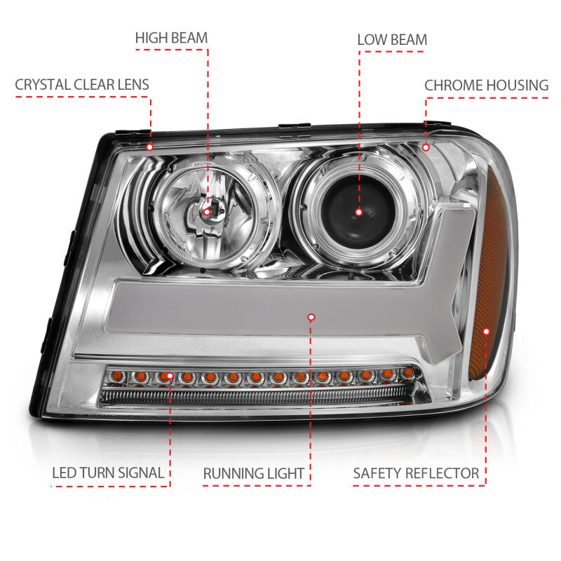 ANZO 2006-2009 Chevrolet Trailblazer Projector Headlights w/ Plank Style Design Chrome w/ Amber Headlights ANZO