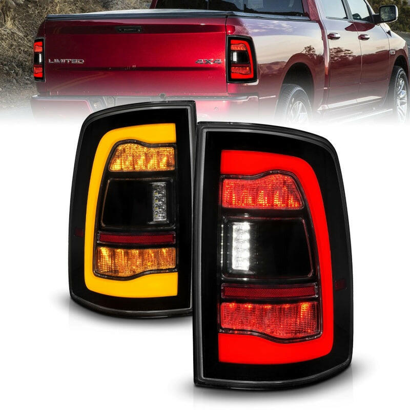 ANZO 09-18 Dodge Ram 1500 Sequential LED Taillights Smoke Black w/Switchback Amber Signal Tail Lights ANZO