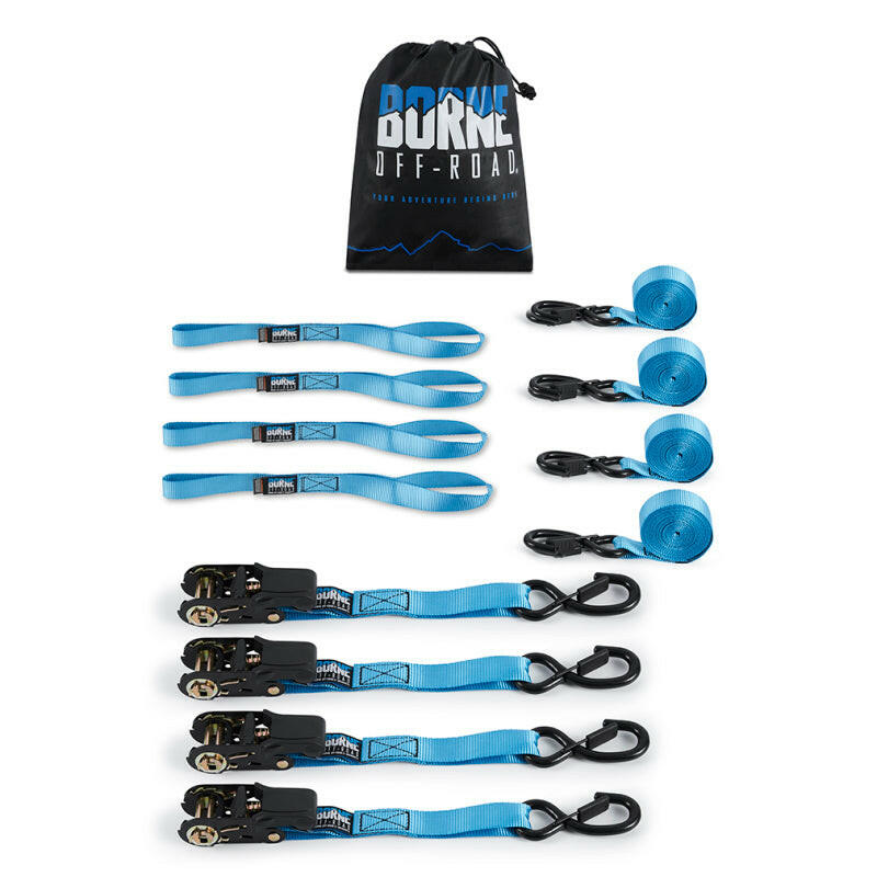 Borne Off-Road Medium-Duty Ratchet Tie-Down Kit (4-Pack) Blue Cargo Tie-Downs Borne Off-Road