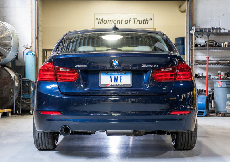 AWE Tuning BMW F30 320i Touring Exhaust &amp; Performance Mid Pipe - Chrome Silver Tip (102mm) Catback AWE Tuning