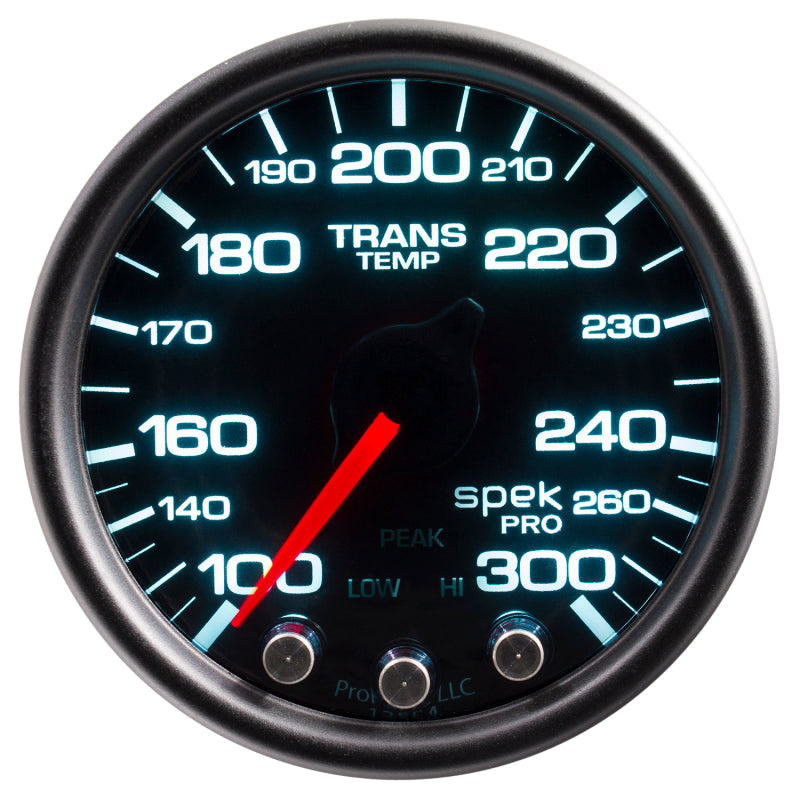 Autometer Spek-Pro Gauge Trans Temp 2 1/16in 300f Stepper Motor W/Peak & Warn Blk/Smoke/Blk Gauges AutoMeter