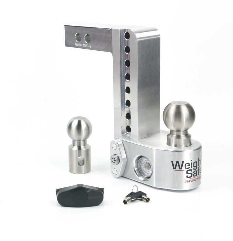 Weigh Safe 8in Drop Hitch w/Built-in Scale & 2in Shank (10K/12.5K GTWR) - Aluminum Hitch Ball Mounts Weigh Safe