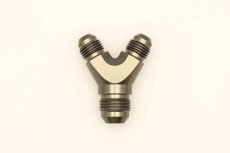 DeatschWerks 6AN Male Flare + 6AN Male Flare to 8AN Male Flare Y Block Fitting Distribution Blocks DeatschWerks