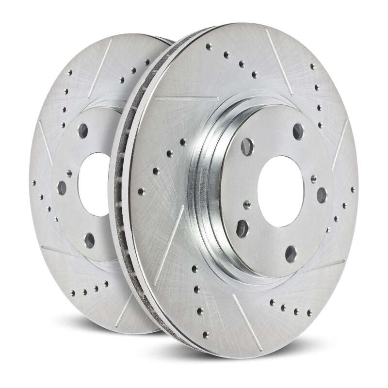 Power Stop 17-22 Ford F-550 Super Duty Rear Drilled & Slotted Rotor - Pair Brake Rotors - Slot & Drilled PowerStop