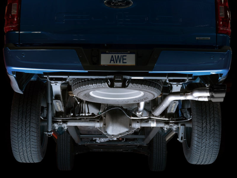 AWE 21+ Ford F150 Dual Side Exit Cat-Back Exhaust - 4.5in Diamond Black Tips *For Stock Y-Pipe Only Catback AWE Tuning