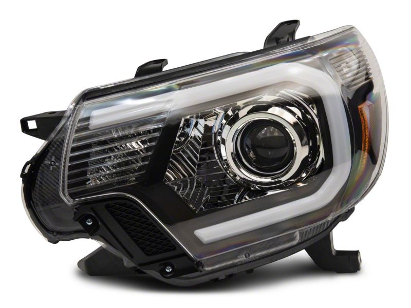 Raxiom 12-15 Toyota Tacoma Axial Series Projector Headlights w/ LED Bar- Black Housing (Clear Lens) Headlights Raxiom