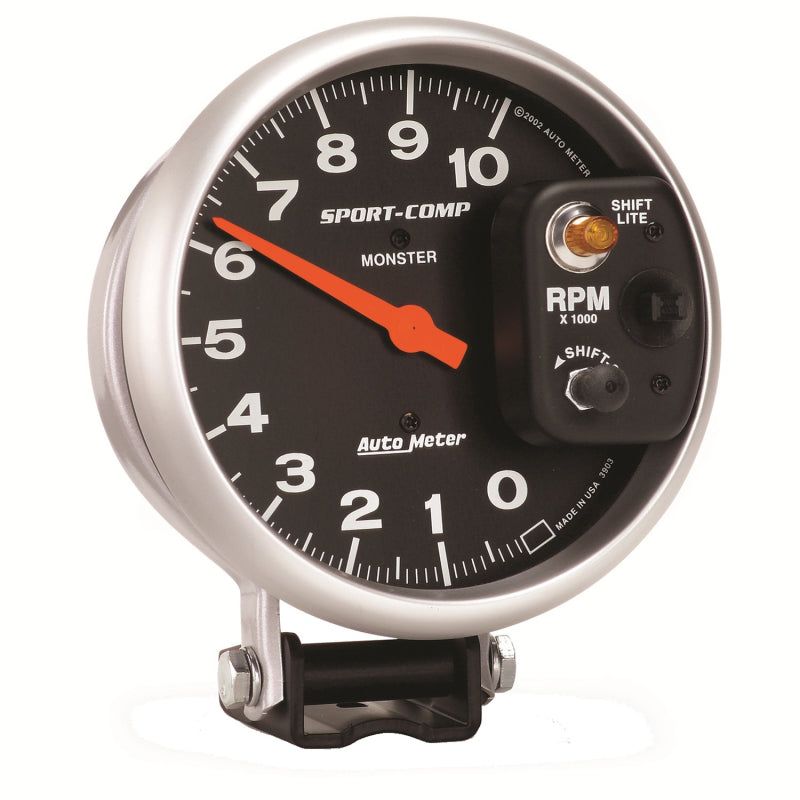 Autometer Sport-Comp 5 inch 10,000 RPM Pedestal Mount Tachometer (Shift-Lite on Control Shield) Gauges AutoMeter
