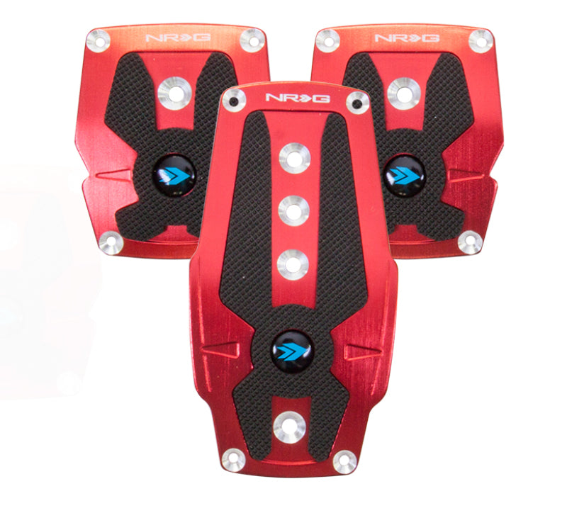 NRG Brushed Aluminum Sport Pedal M/T - Red w/Black Rubber Inserts Pedal Covers NRG