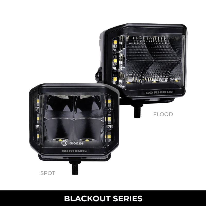 Go Rhino Xplor Blackout Series Cube LED Sideline Flood Light Kit (Surface Mount) 4x3 - Blk (Pair) Light Bars & Cubes Go Rhino