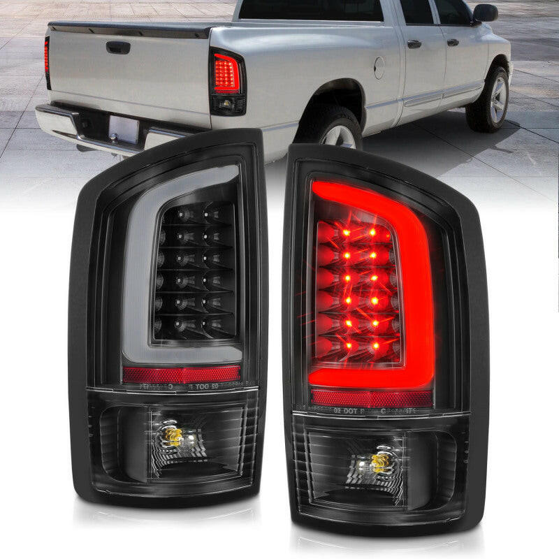 ANZO 2002-2006 Dodge Ram 1500 LED Tail Lights w/ Light Bar Black Housing Clear Lens Tail Lights ANZO