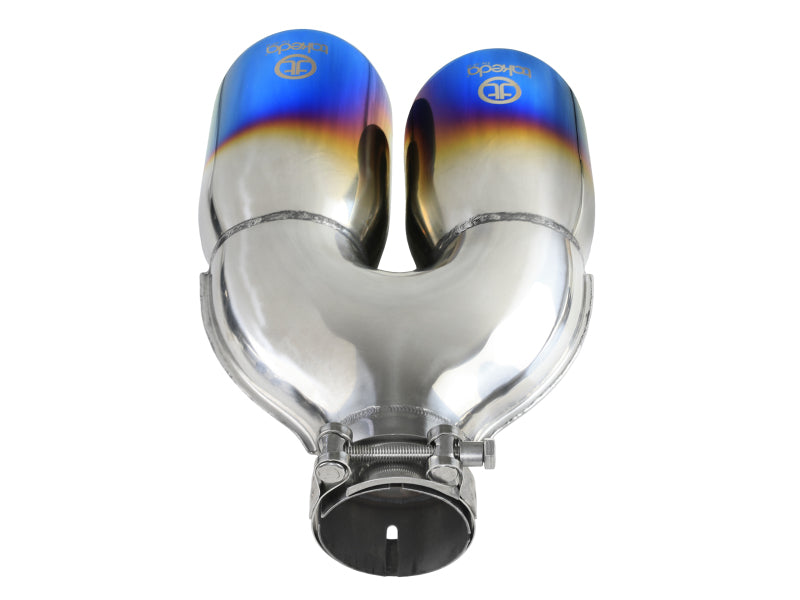 aFe Takeda 2.5in 304 Stainless Steel Clamp-on Exhaust Tip Driver Side 2.5in Inlet 4inDual-Blue Flame Tips aFe