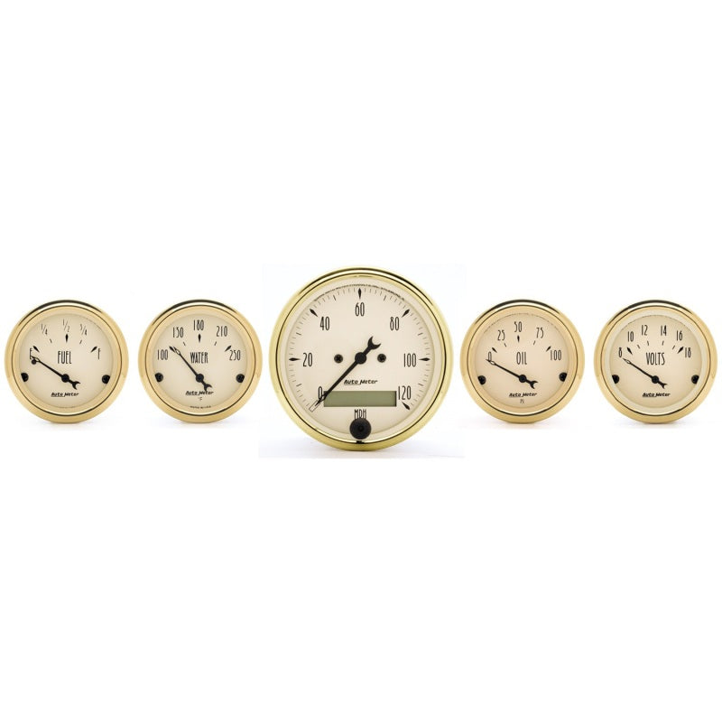 AutoMeter Gauge Kit 5 Pc. 3-1/8in. & 2-1/16in. Elec. Speedometer Golden Oldies Gauges AutoMeter