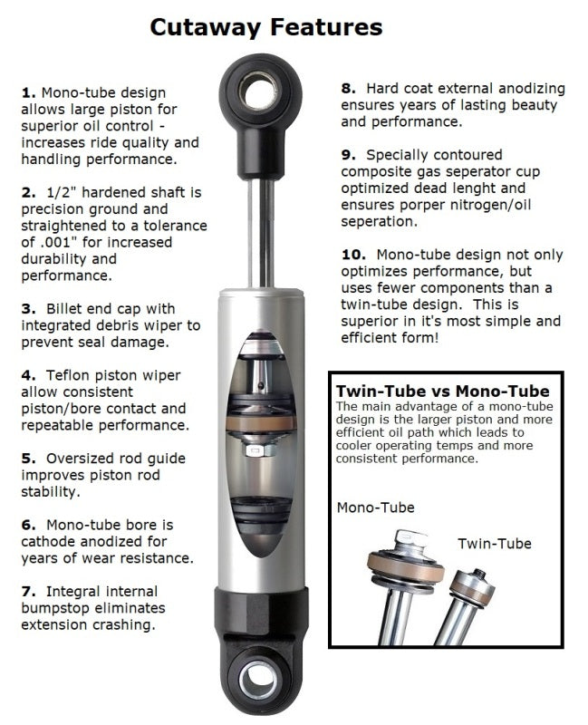 Ridetech 64-69 Lincoln Rear HQ Shock / 7.55in Stroke / Stud Plate/Eye - Single Shocks and Struts Ridetech