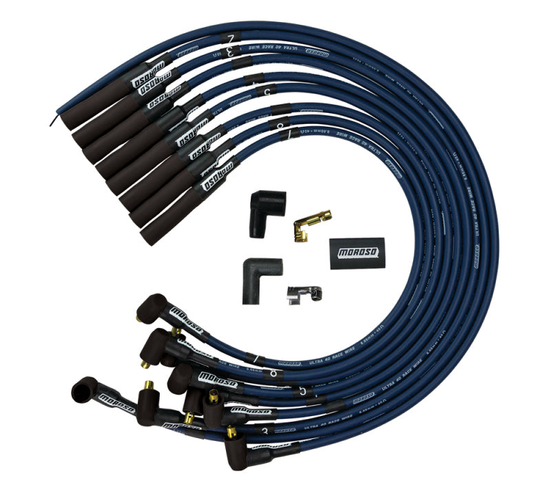 Moroso Chevrolet Big Block Ignition Wire Set - Ultra 40 - Unsleeved - Non-HEI - Over Valve - Blue Spark Plug Wire Sets Moroso