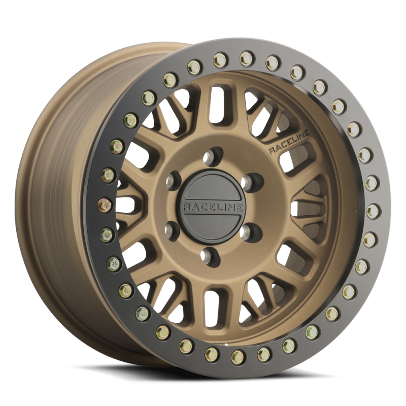 Raceline RT951B Ryno 17x9in/6x135 BP/-12mm Offset/87.1mm Bore - Bronze & Black Ring Beadlock Wheel Wheels - Cast Raceline