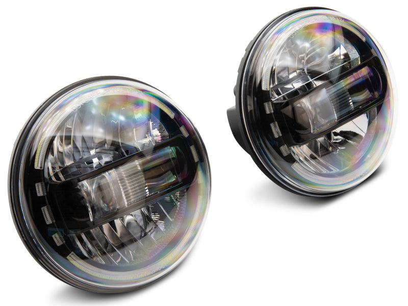 Raxiom 97-18 Jeep Wrangler TJ/JK Axial 7-Inch LED Headlights w/ DRL- Black Housing (Clear Lens) Headlights Raxiom