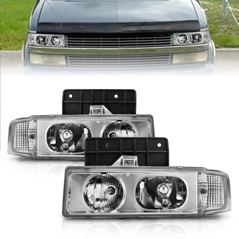 ANZO 1995-2005 Chevrolet Astro Van Crystal Headlights Chrome 1pc Headlights ANZO