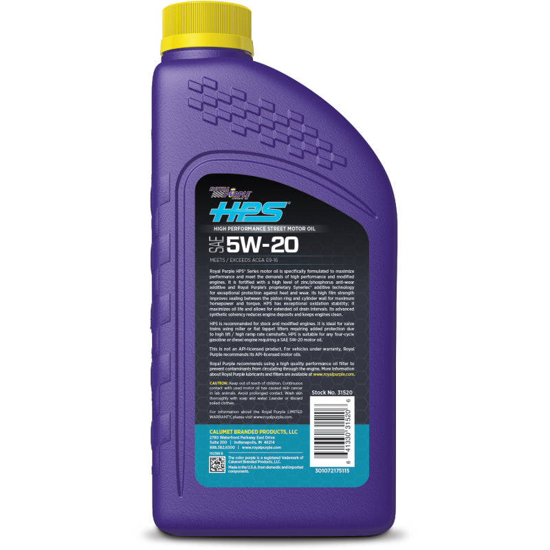 Royal Purple HPS Synthetic High Performance Street 5W-20 Motor Oil - 1 Quart Motor Oils Royal Purple