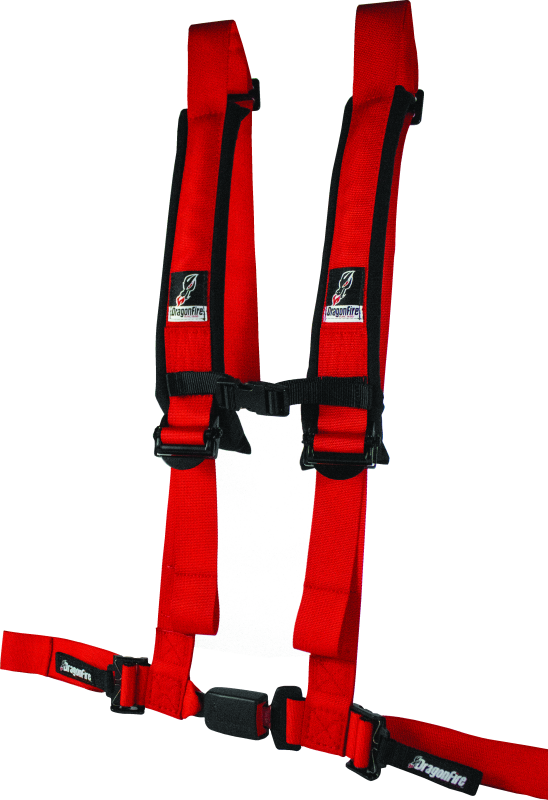 DragonFire Racing Harness H-Style- 4-Point- EZ-Adjust- 2in Buckle- Red Seat Belts & Harnesses DragonFire Racing