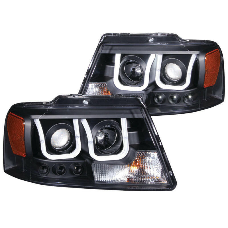 ANZO 2004-2008 Ford F-150 Projector Headlights w/ U-Bar Black Headlights ANZO