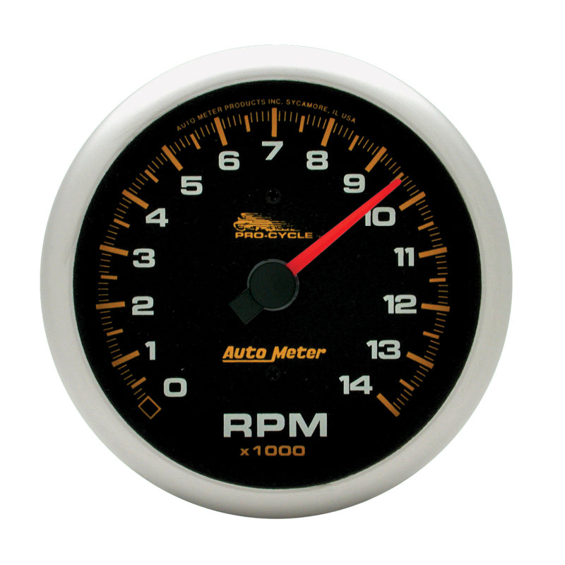 Autometer Pro-Cycle Gauge Tach 3 3/4in 14K Rpm 2 & 4 Cylinder Black Gauges AutoMeter