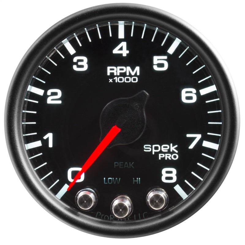 Autometer Spek-Pro Gauge Tach 2 1/16in 8K Rpm W/ Shift Light & Peak Mem Blk/Blk Gauges AutoMeter